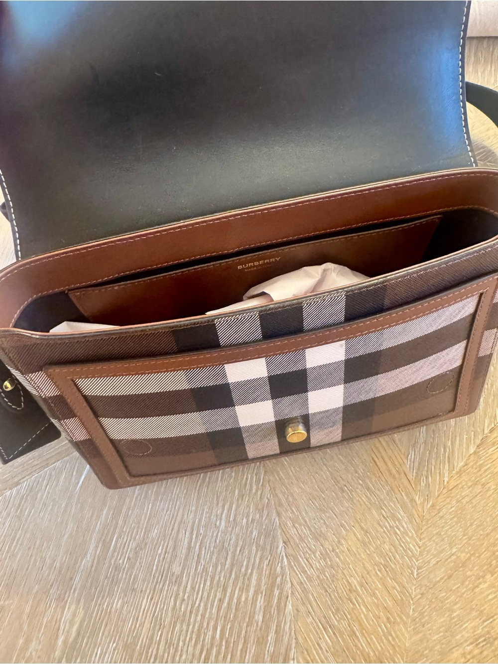 Burberry Note Giant Check E-Canvas Crossbody Bag - Picture 13 of 14